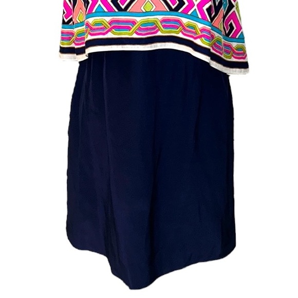 NEW Alice & Trixie Silk Blue Pink Geometric Ruffle Overlay Strapless Dress - S - Picture 3 of 10